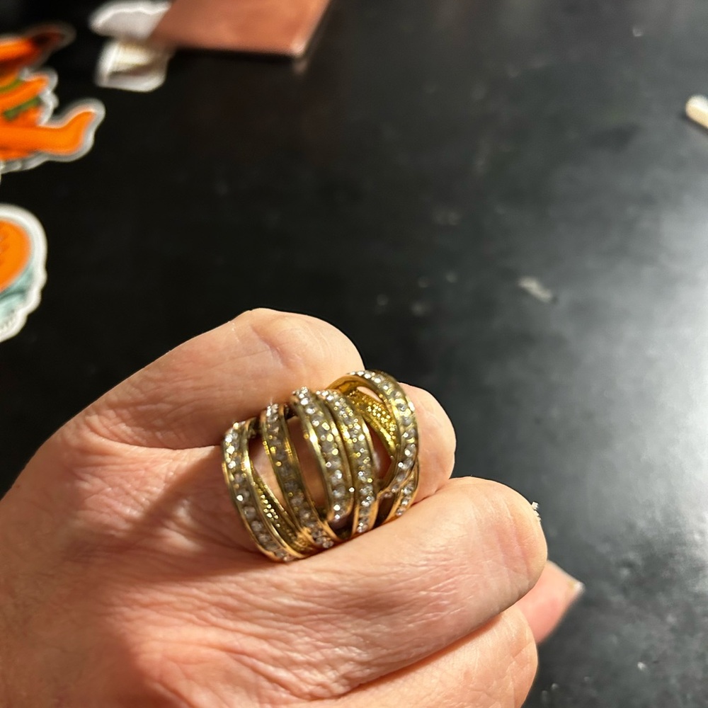 Stackable Gold Tone, Cz Ring Seven Layers And One… - image 5